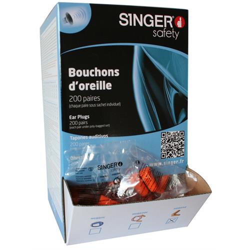 Bouchons d'oreille contre le bruit.
souples et confortables sans cordon. 
en polyuréthane.  coloris orange. usage unique.
forme conique facilitant l'insertion. 
diamètre 6-12 mm.
boîtes distributrices de 200 paires. 
chaque paire sous sachet individuel.
snr: 34db (h: 33 db m:31 db l: 28 db