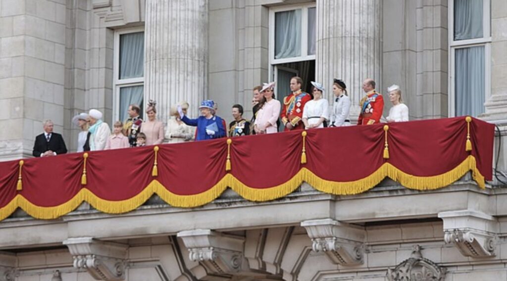 The British royal family on the balcony of Buckingham Palace.