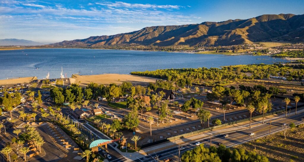 Aerial view of Lake Elsinore in Southern California