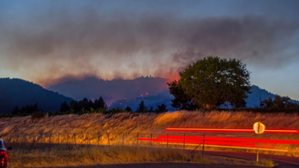 A wildfire seen on the hills in California in 2017.