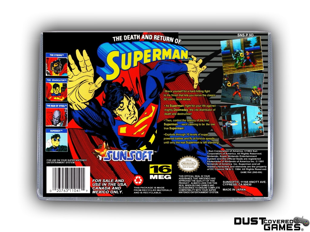 Super return. The Death and Return of Superman Snes. Death of Superman Sega. Смерть и Возвращение Супермена сега. Коробка от супер Нинтендо.