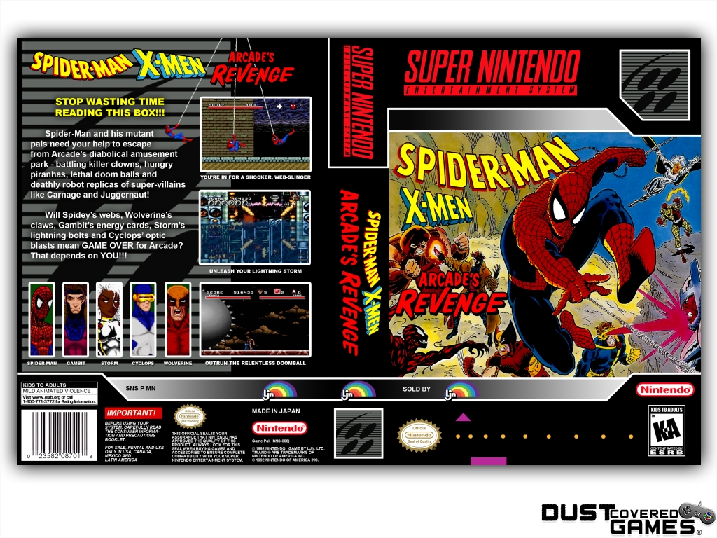 Details About Spiderman X Men Arcades Revenge Snes Super Nintendo Game Case Box Cover New