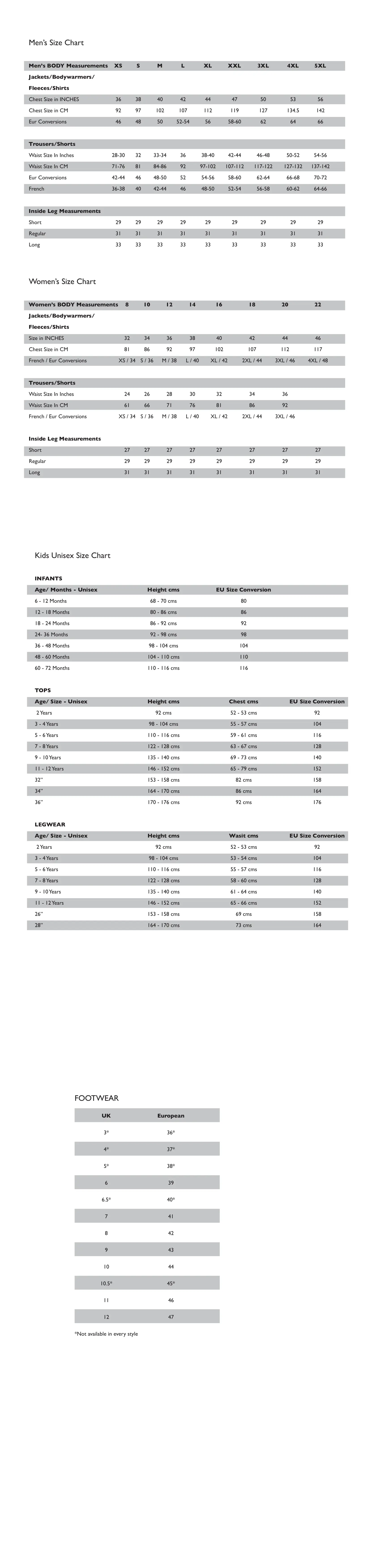Size Guide for RG073