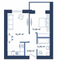 1-комнатная планировка квартиры в доме по адресу Билыка Ивана улица (Яблоневая улица) 11