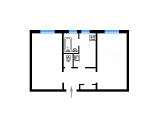 2-кімнатне планування квартири в будинку по проєкту 5-60-КБ2