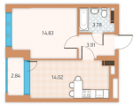 1-кімнатне планування квартири в будинку за адресою Крайня вулиця 1
