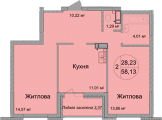 2-комнатная планировка квартиры в доме по адресу Львовская улица 15 (2)