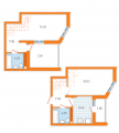 2-комнатная планировка квартиры в доме по адресу Бориспольская улица 40 (2)