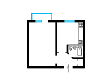 1-кімнатне планування квартири в будинку по проєкту 1-480-19б
