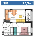 1-комнатная планировка квартиры в доме по адресу Салютная улица 2б (15)