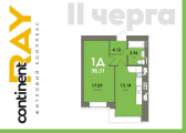 1-комнатная планировка квартиры в доме по адресу Кожедуба Ивана улица 8 (2)