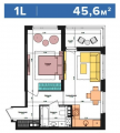 1-комнатная планировка квартиры в доме по адресу Салютная улица 2б (13)