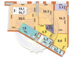 3-комнатная планировка квартиры в доме по адресу Победы проспект 11б (3)