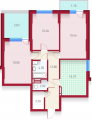 3-комнатная планировка квартиры в доме по адресу Сечевых Стрельцов улица (Артема улица) 59