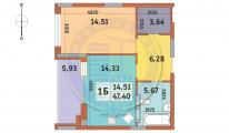 1-комнатная планировка квартиры в доме по адресу Богатырская улица 32 (4)