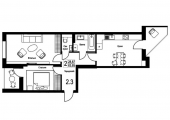 2-кімнатне планування квартири в будинку за адресою Набережно-Рибальська вулиця 3