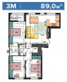 3-комнатная планировка квартиры в доме по адресу Салютная улица 2б (19)
