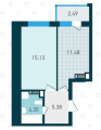 1-комнатная планировка квартиры в доме по адресу Индустриальный переулок 2