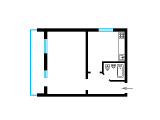 1-комнатная планировка квартиры в доме по проекту 1-480-15вк