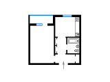 1-кімнатне планування квартири в будинку по проєкту арх. Кайлик Ю. Й.