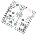 1-комнатная планировка квартиры в доме по адресу Радистов улица 34 (15с)