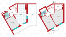 3-кімнатне планування квартири в будинку за адресою Максимовича Михайла вулиця (Трутенка Онуфрія вулиця) 3