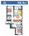 2-комнатная планировка квартиры в доме по адресу Салютная улица 2б (19)
