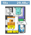 1-комнатная планировка квартиры в доме по адресу Салютная улица 2б (8)