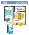 1-комнатная планировка квартиры в доме по адресу Салютная улица 2б (10)