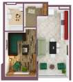 1-комнатная планировка квартиры в доме по адресу Садовая улица 1а (12-13)