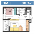1-комнатная планировка квартиры в доме по адресу Салютная улица 2б (31)
