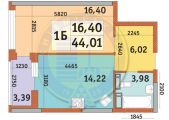 1-комнатная планировка квартиры в доме по адресу Причальная улица 11 (2)