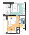 1-комнатная планировка квартиры в доме по адресу Семьи Хохловых улица 8 (А07)