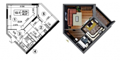1-комнатная планировка квартиры в доме по адресу Аболмасова Андрея улица (Панельная улица) 7