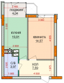 1-кімнатне планування квартири в будинку за адресою Радистів вулиця 40 (1)