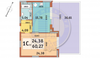 1-комнатная планировка квартиры в доме по адресу Богатырская улица 32 (11)