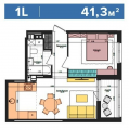 1-комнатная планировка квартиры в доме по адресу Салютная улица 2б (19)