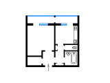 1-комнатная планировка квартиры в доме по проекту 96к (малосемейка)