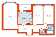 3-комнатная планировка квартиры в доме по адресу Бориспольская улица 40