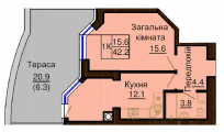 1-кімнатне планування квартири в будинку за адресою Сонячна вулиця 5