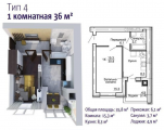 1-комнатная планировка квартиры в доме по адресу Садовая улица 1в к2
