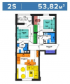 2-комнатная планировка квартиры в доме по адресу Салютная улица 2б (16)