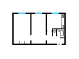 2-кімнатне планування квартири в будинку по проєкту Київпроєкт