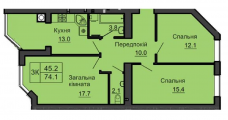 3-комнатная планировка квартиры в доме по адресу Боголюбова улица 44