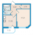 1-комнатная планировка квартиры в доме по адресу Вернадского академика бульвар 24 (2)
