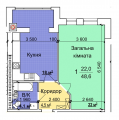 1-комнатная планировка квартиры в доме по адресу Броварская улица 23