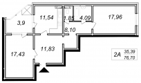 2-комнатная планировка квартиры в доме по адресу Кургузова улица 11б