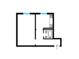 1-комнатная планировка квартиры в доме по проекту 1-480