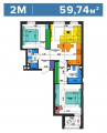 2-комнатная планировка квартиры в доме по адресу Салютная улица 2б (13)