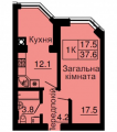 1-комнатная планировка квартиры в доме по адресу Мира улица 2а